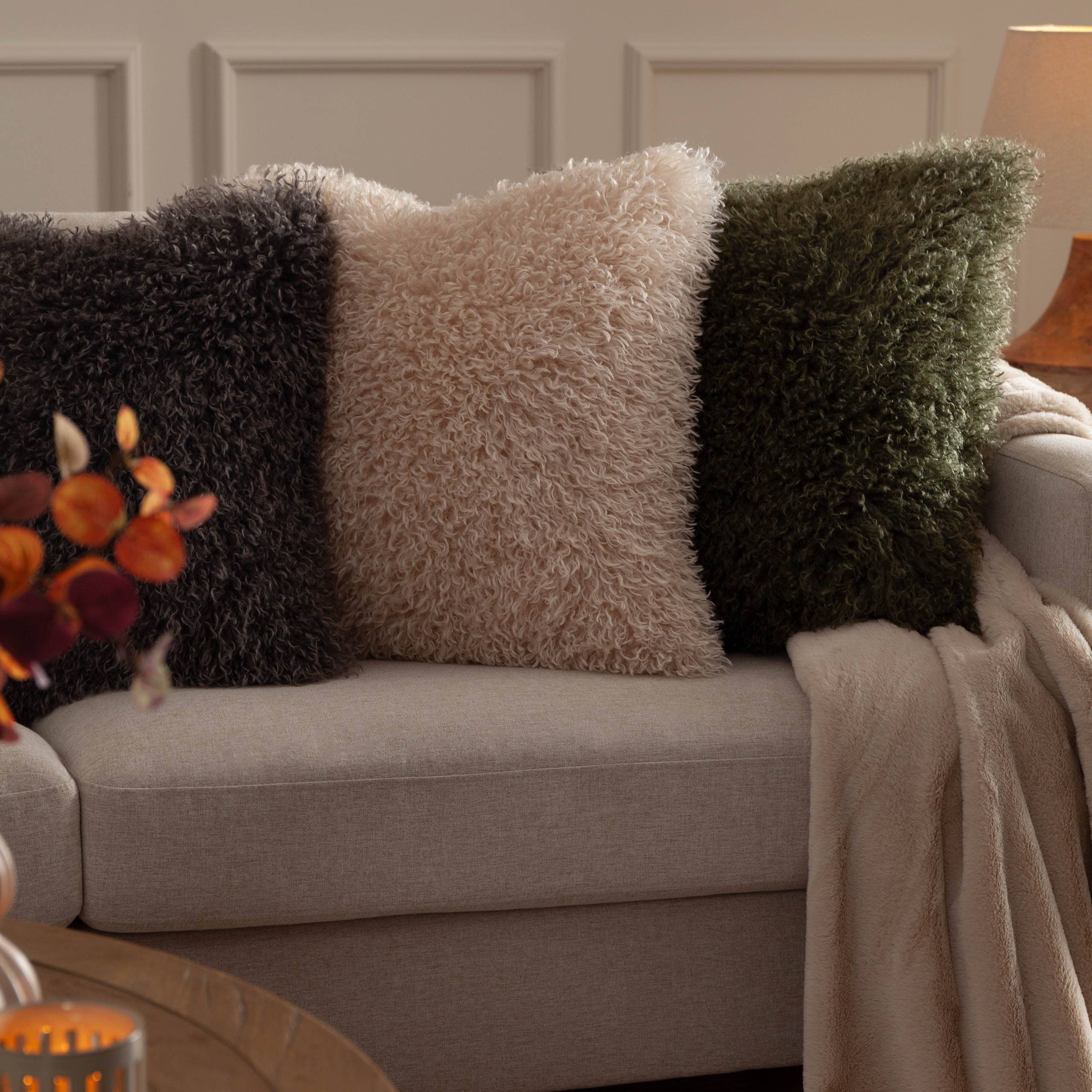 Rowan Faux Fur Cushion Natural