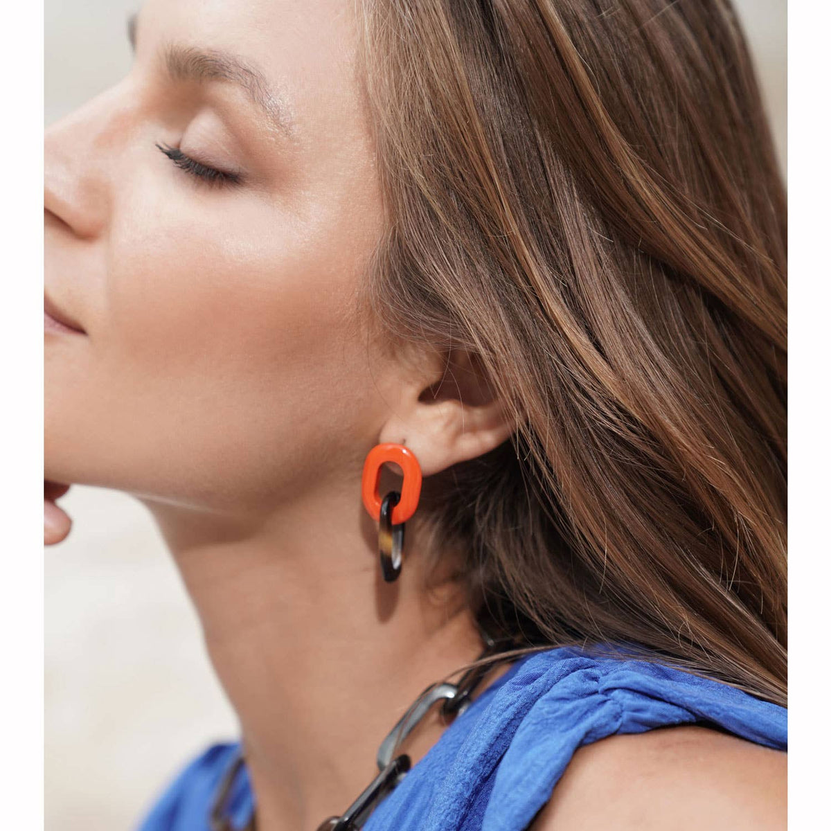 Orange/brown Horn link Earring jewelry gifts for women