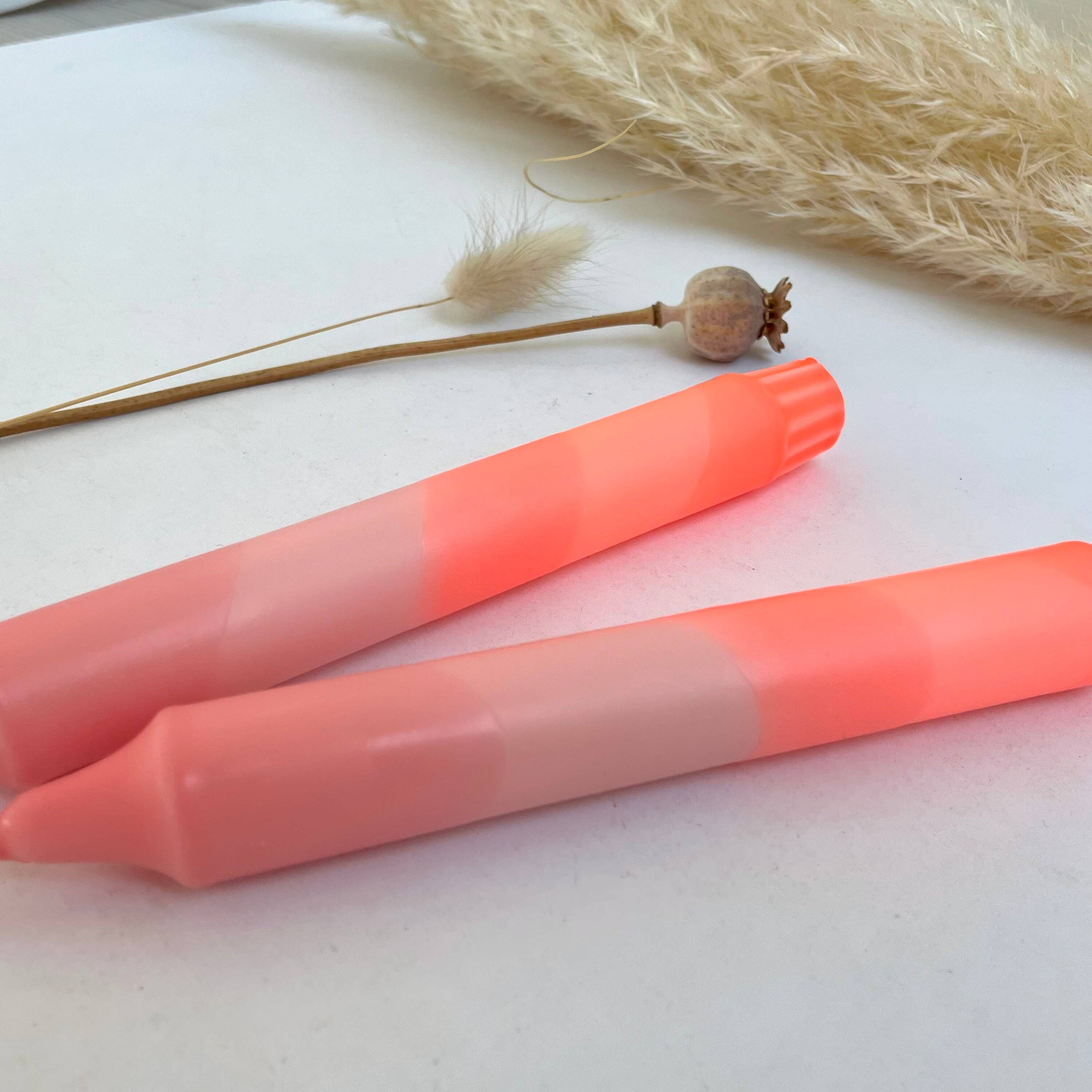 Sherbert Pink and Neon Coral Dip Dyed Dinner Candles