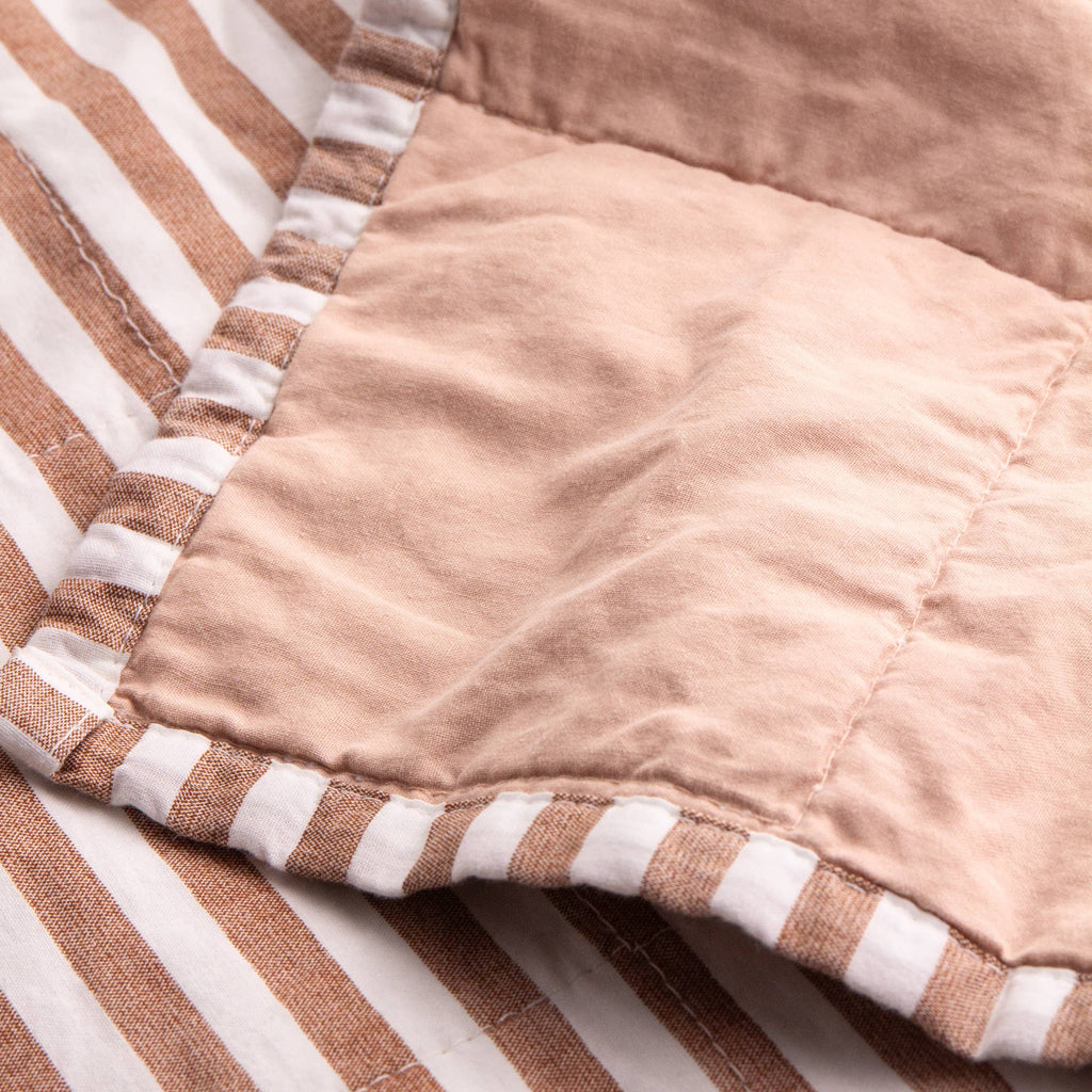 Hebden Quilted Stripe 100% Cotton Bedspread Pecan/Cotta
