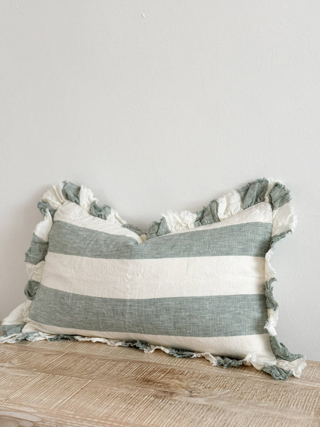 Hallie Teal Wide Stripe Cushion 50x30 – Ruffle Edge