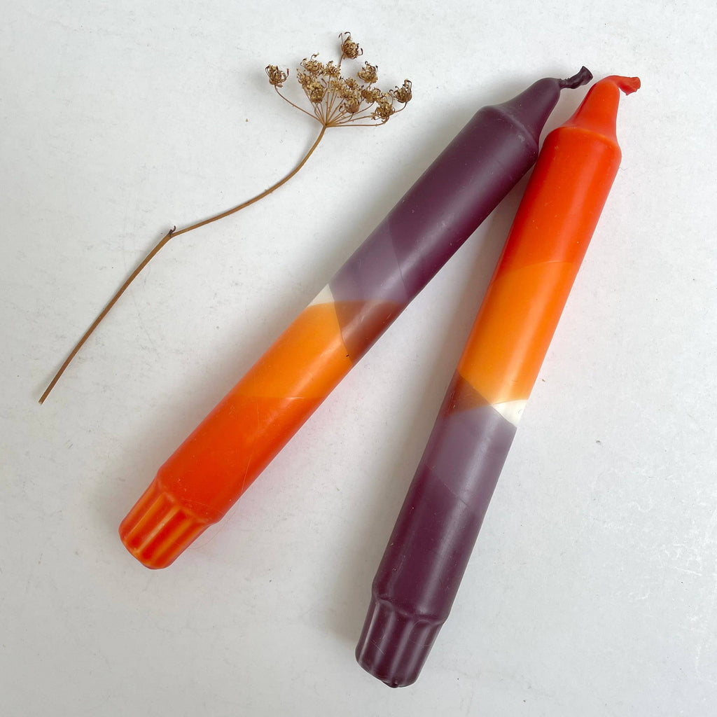 Rust Red and Aubergine Dip Dyed Dinner Candles