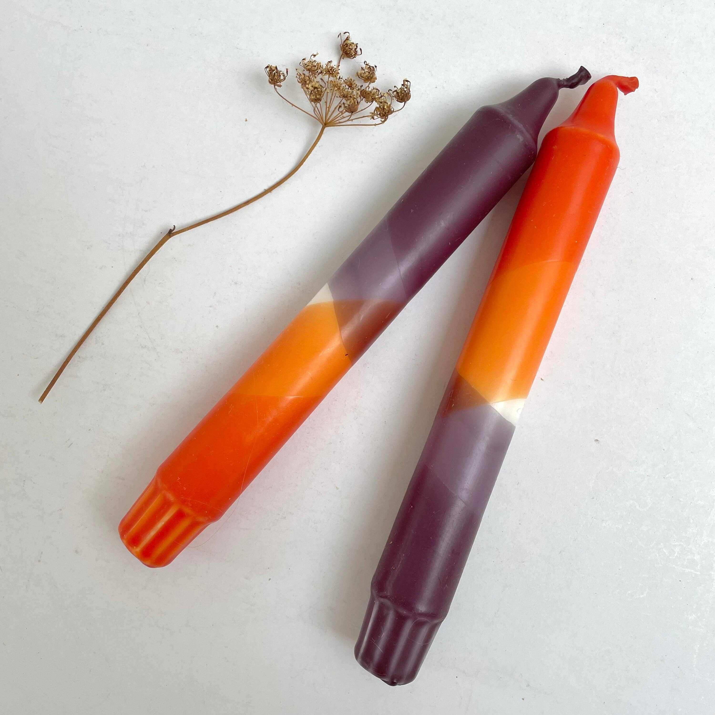 Rust Red and Aubergine Dip Dyed Dinner Candles