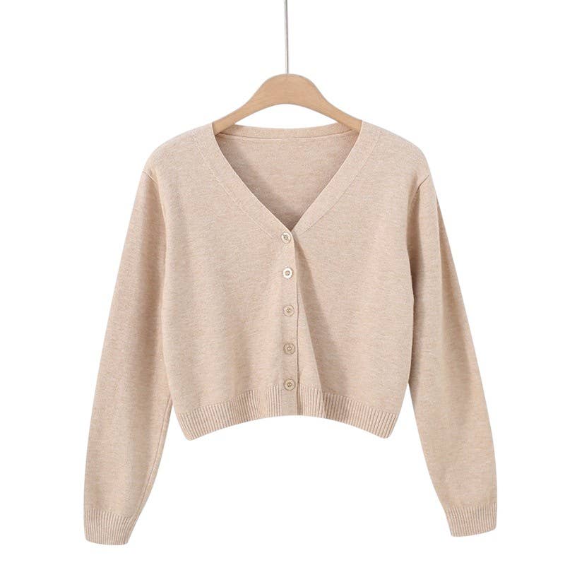 V Neck Cardigan in Stone