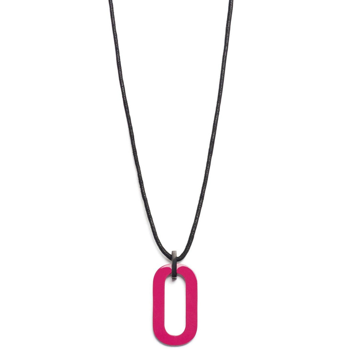 Fuchsia Pink & Black horn long corded pendant necklace