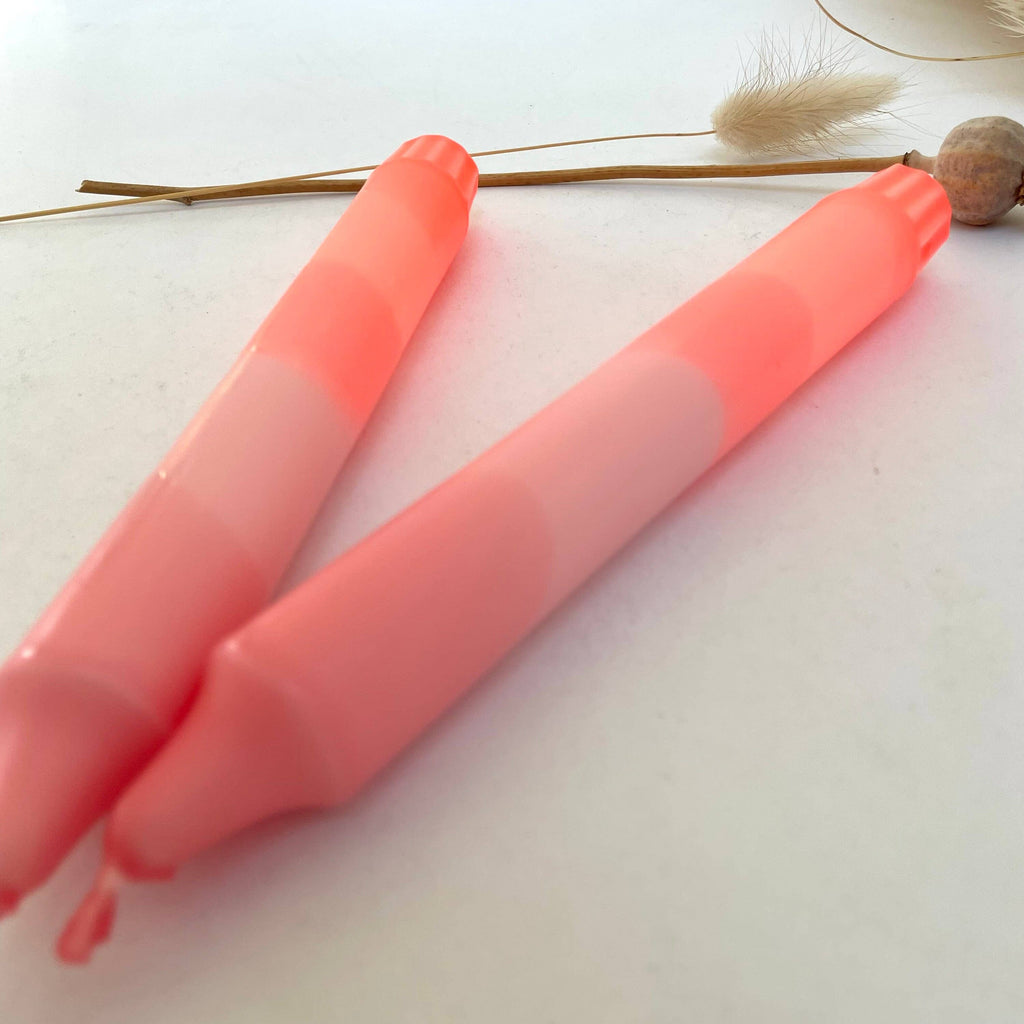 Sherbert Pink and Neon Coral Dip Dyed Dinner Candles