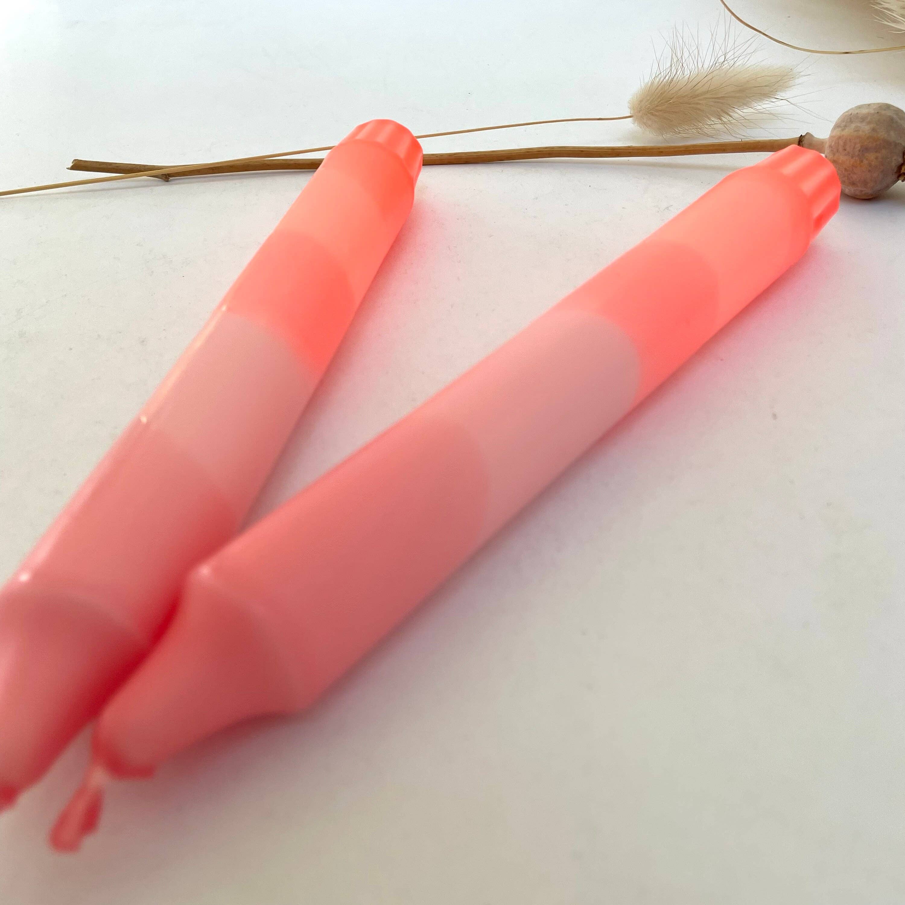 Sherbert Pink and Neon Coral Dip Dyed Dinner Candles