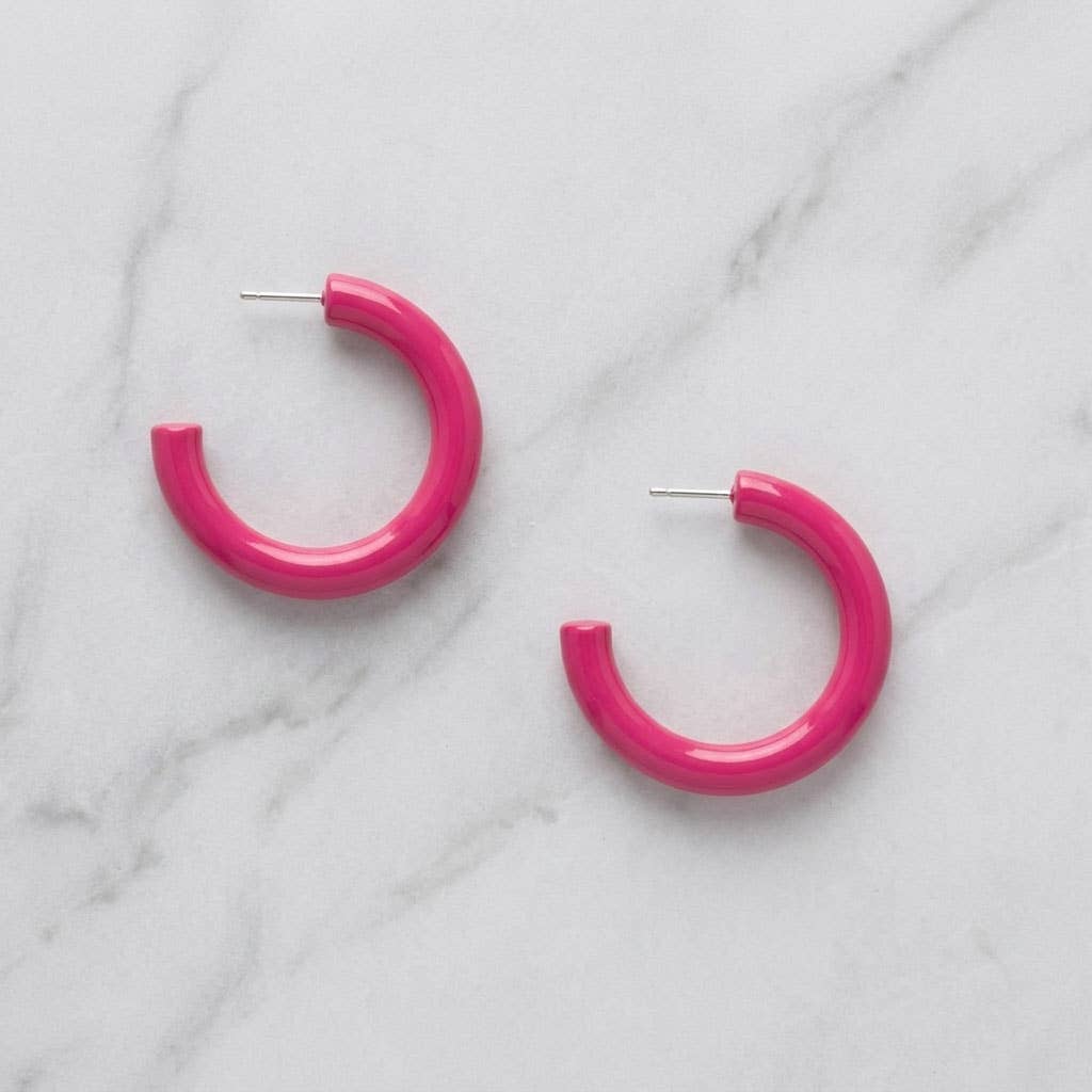 Rounded Fuchsia Pink Lacquered jewellery horn hoop earring