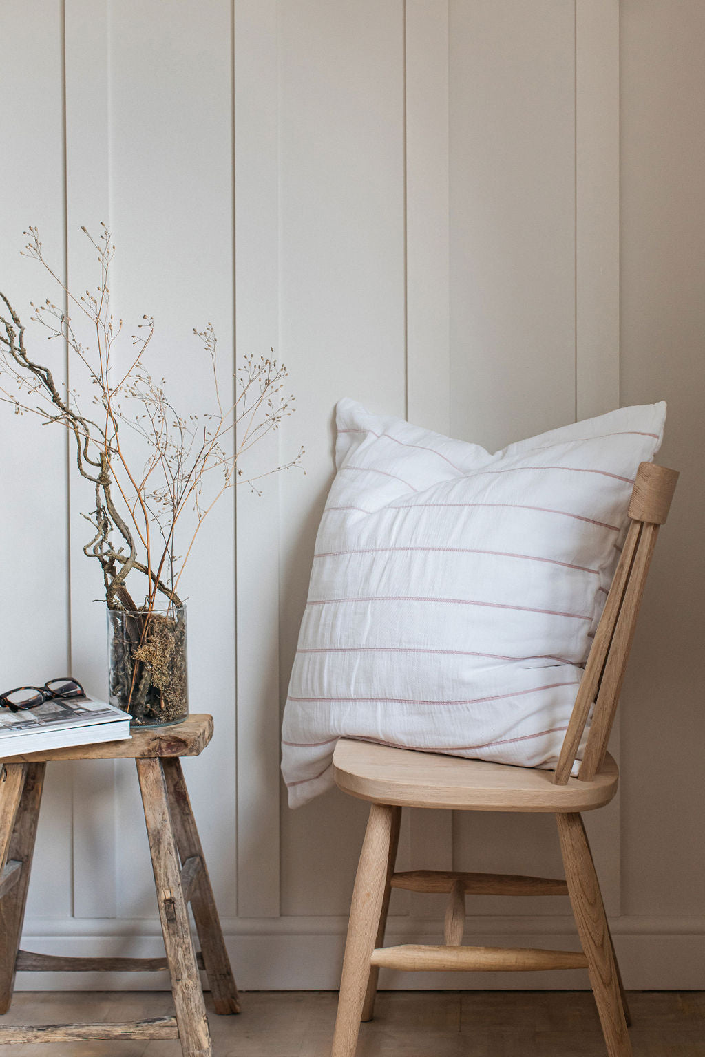 Isen Wide Stripe Cushion in Blush Pink - 65x65cm