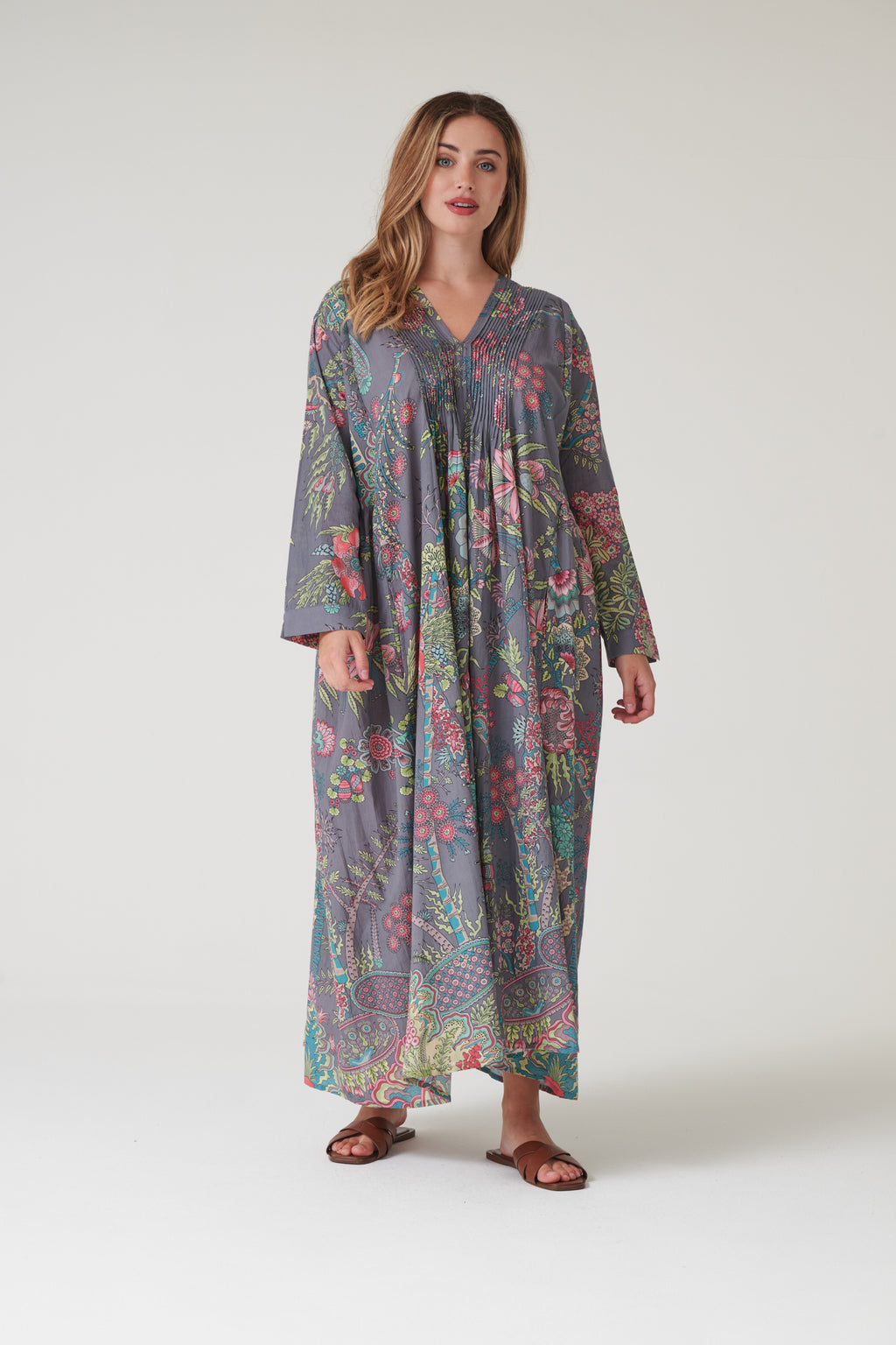 Boho Garden Grey Pinch Pleat Dress by One Hundred Stars
