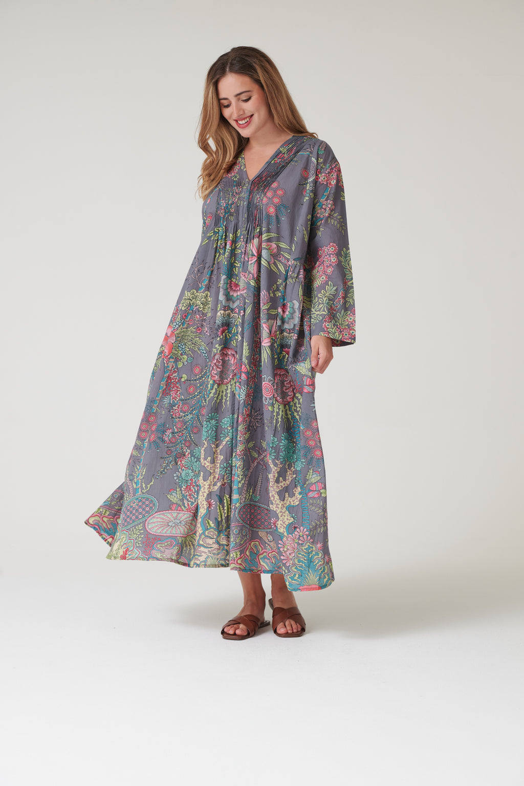 Boho Garden Grey Pinch Pleat Dress by One Hundred Stars