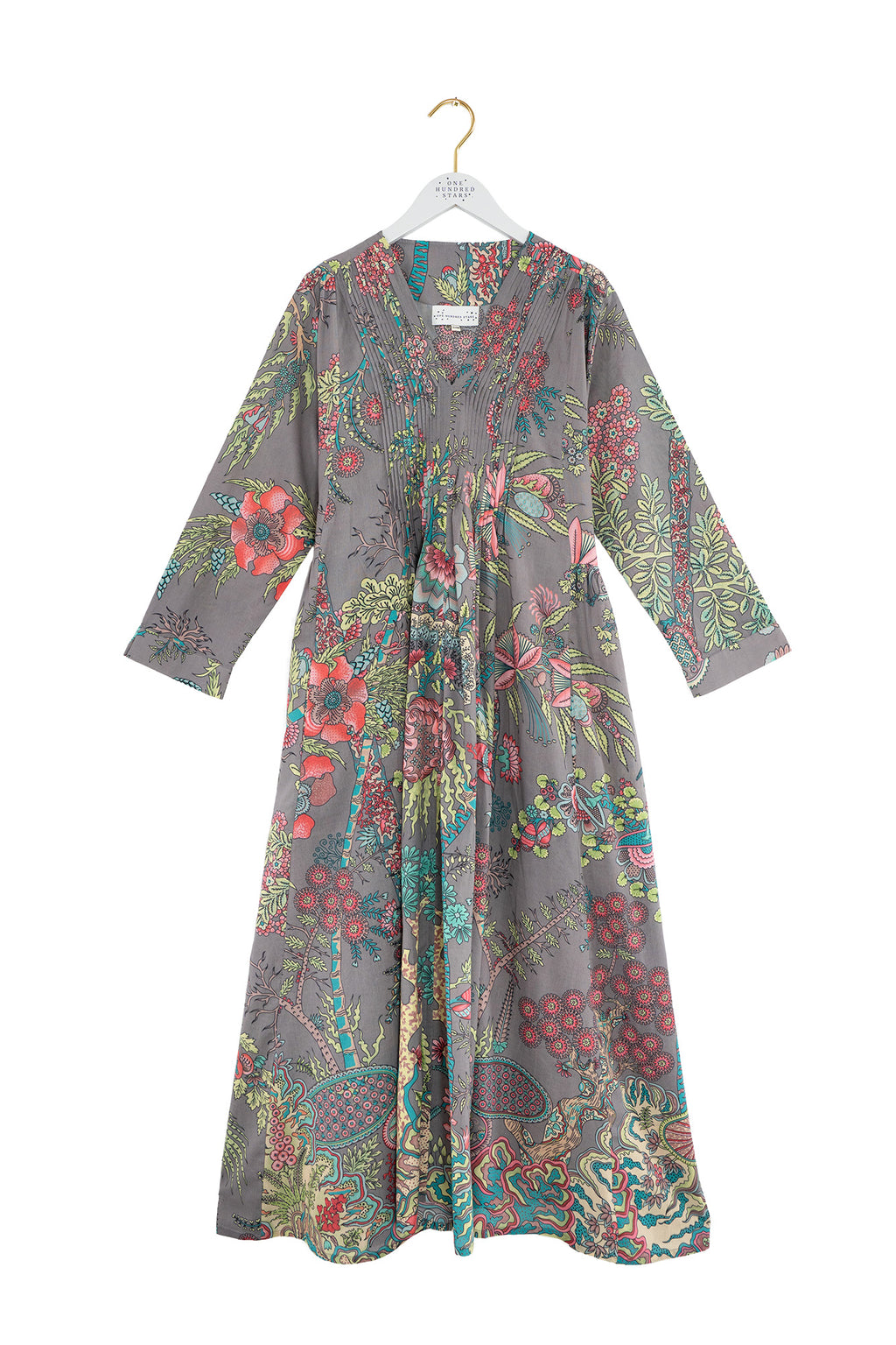 Boho Garden Grey Pinch Pleat Dress by One Hundred Stars
