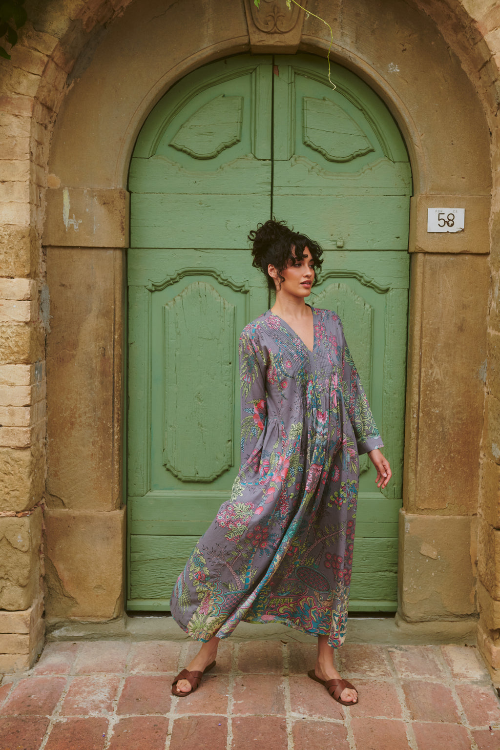 Boho Garden Grey Pinch Pleat Dress by One Hundred Stars