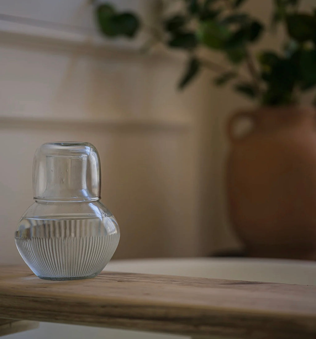 Handblown Carafe and Glass Set - Reeded