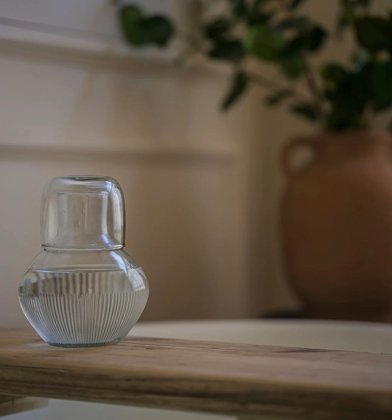 Handblown Carafe and Glass Set - Reeded