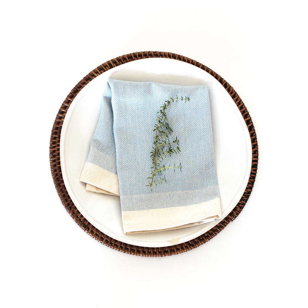 Cotton Herringbone Napkin Set of 4 - Blue