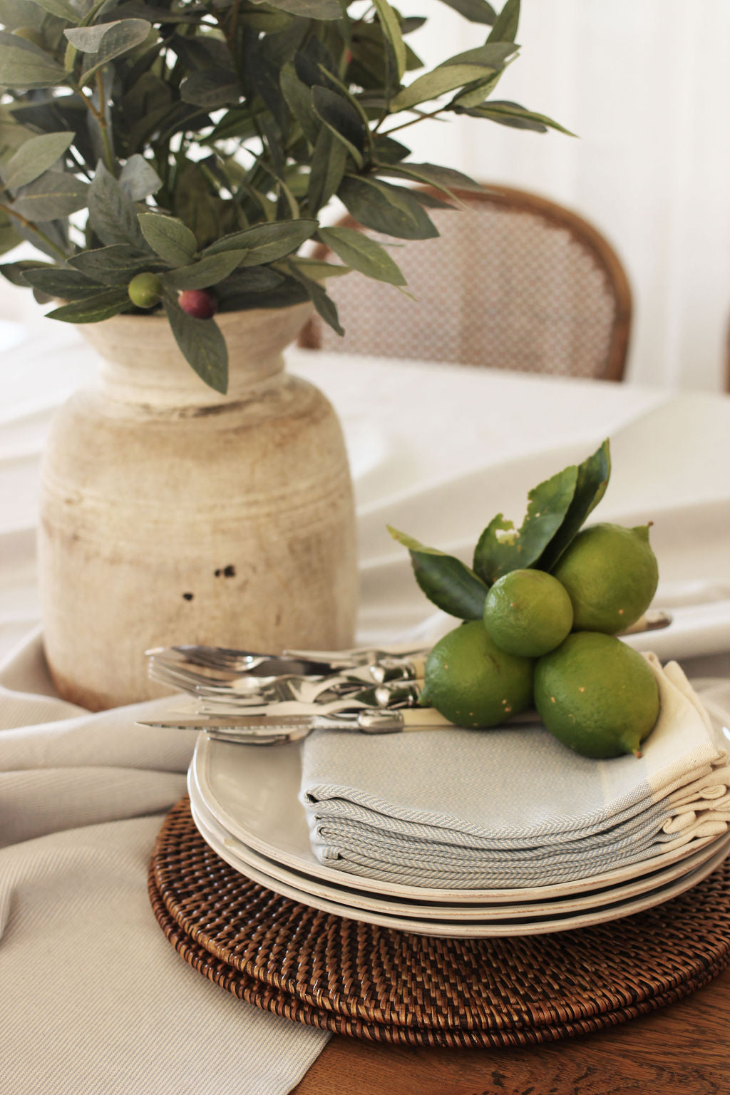 Cotton Herringbone Napkin Set of 4 - Blue