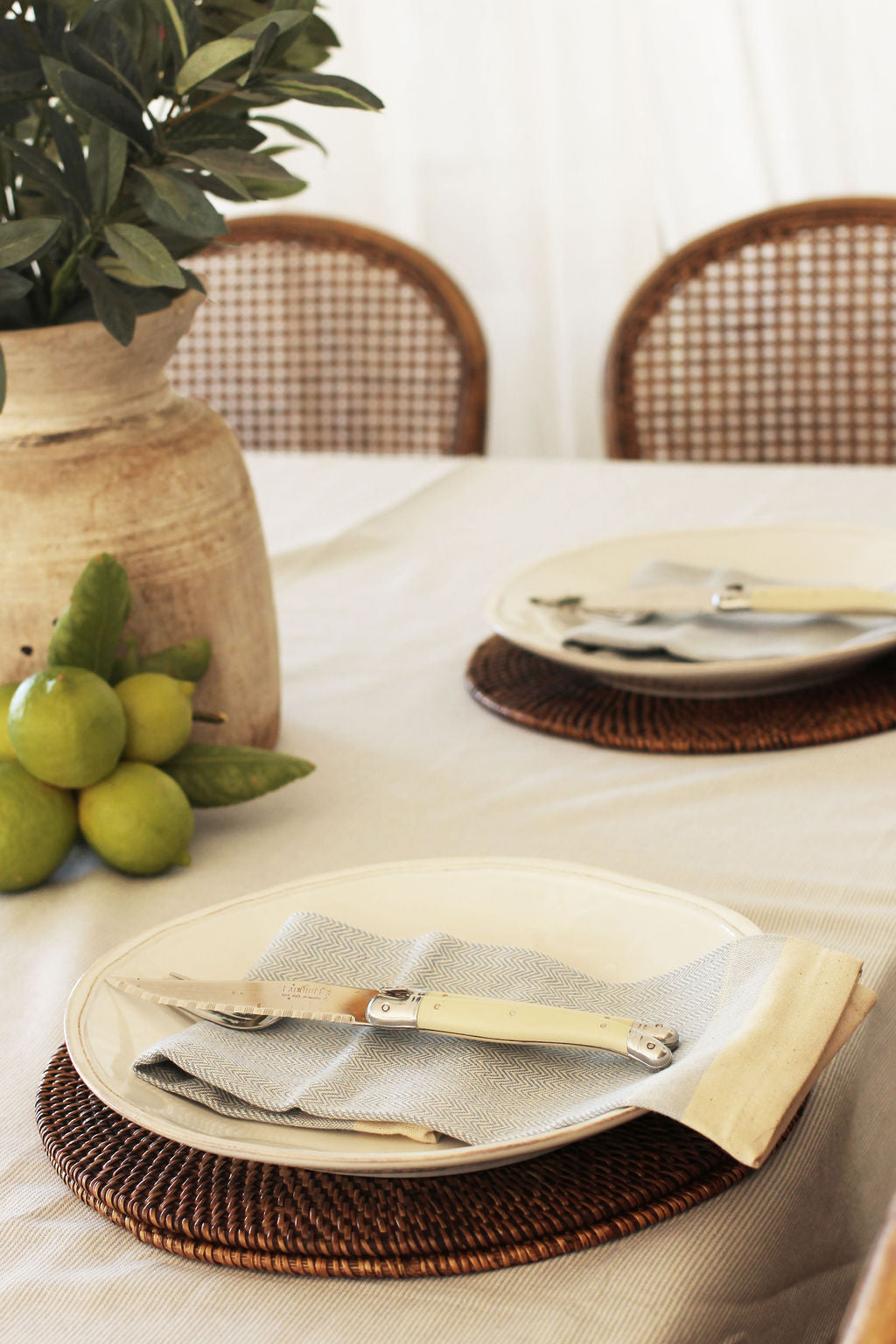 Cotton Herringbone Napkin Set of 4 - Blue