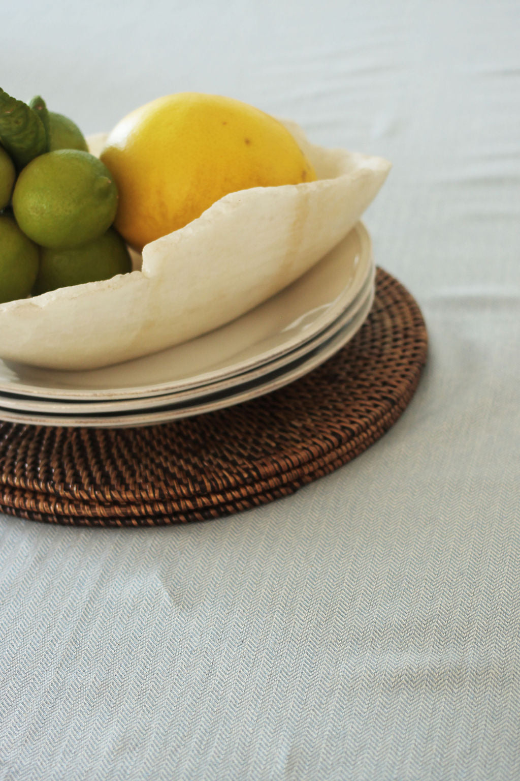 Cotton Herringbone Tablecloth - Blue