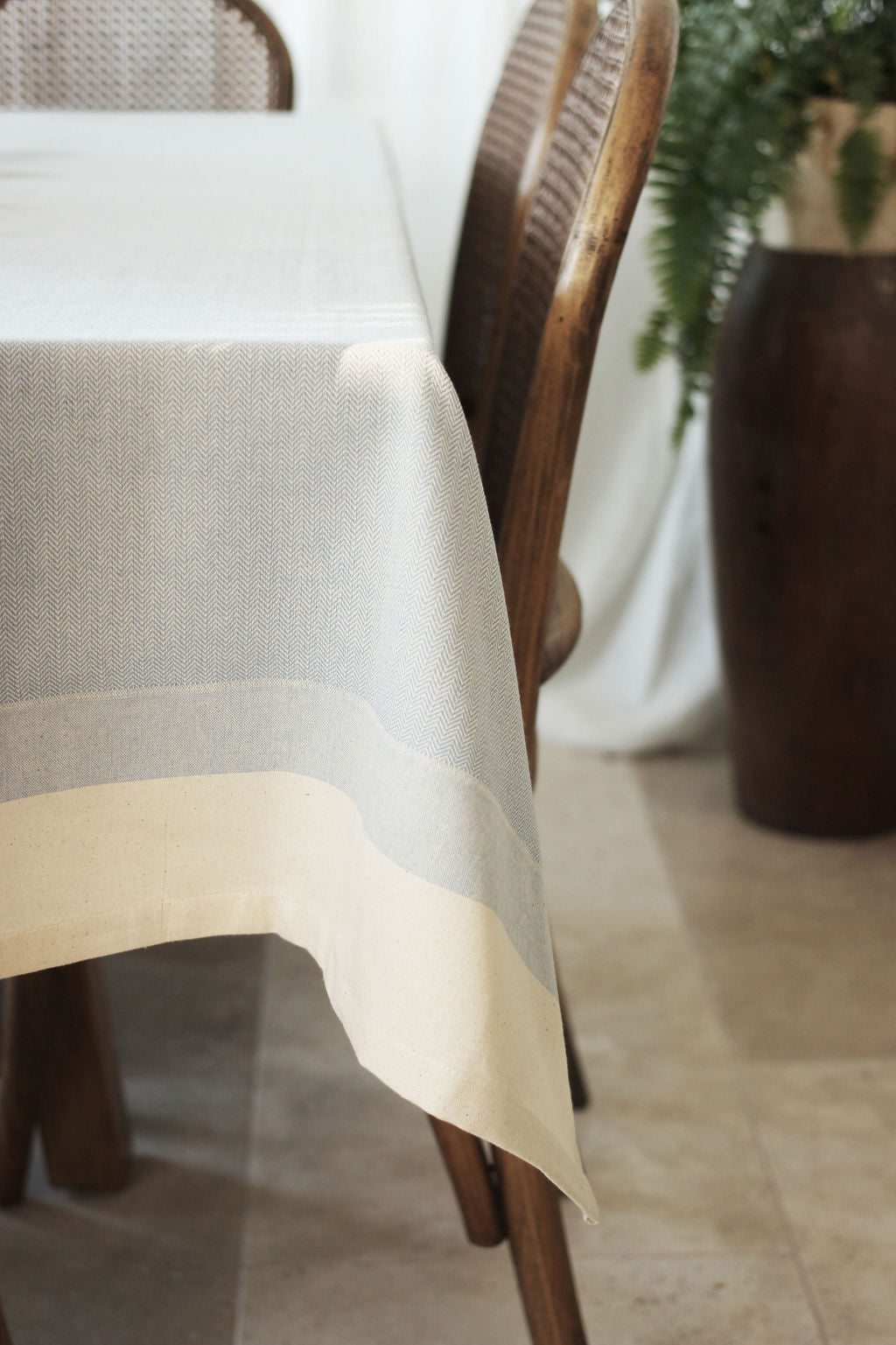 Cotton Herringbone Tablecloth - Blue