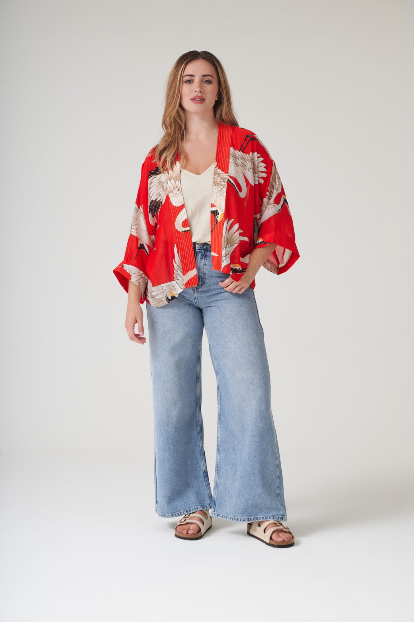 Stork Scarlet Kimono One Hundred Stars