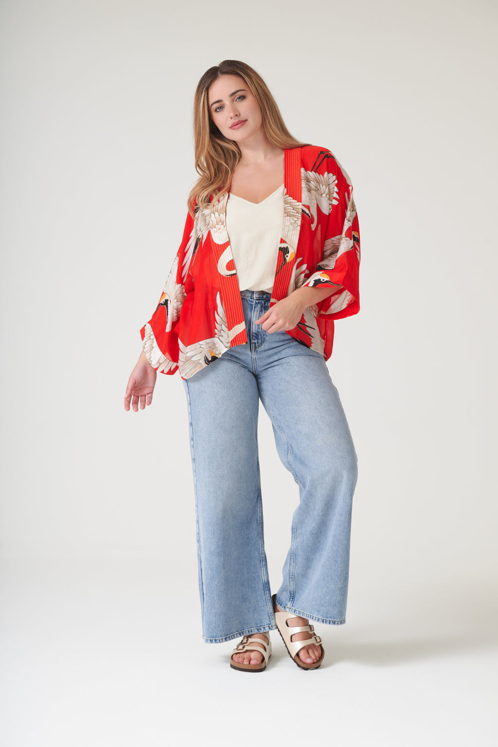 Stork Scarlet Kimono One Hundred Stars