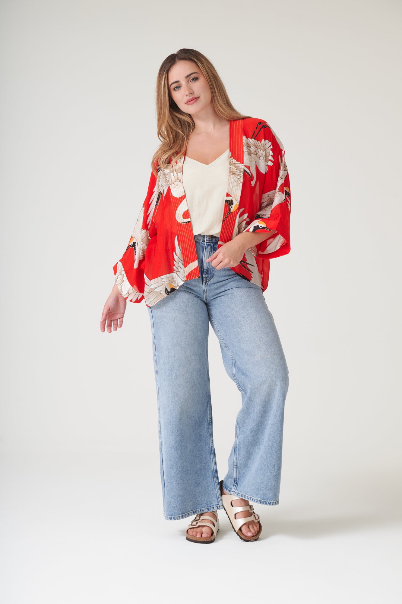 Stork Scarlet Kimono One Hundred Stars