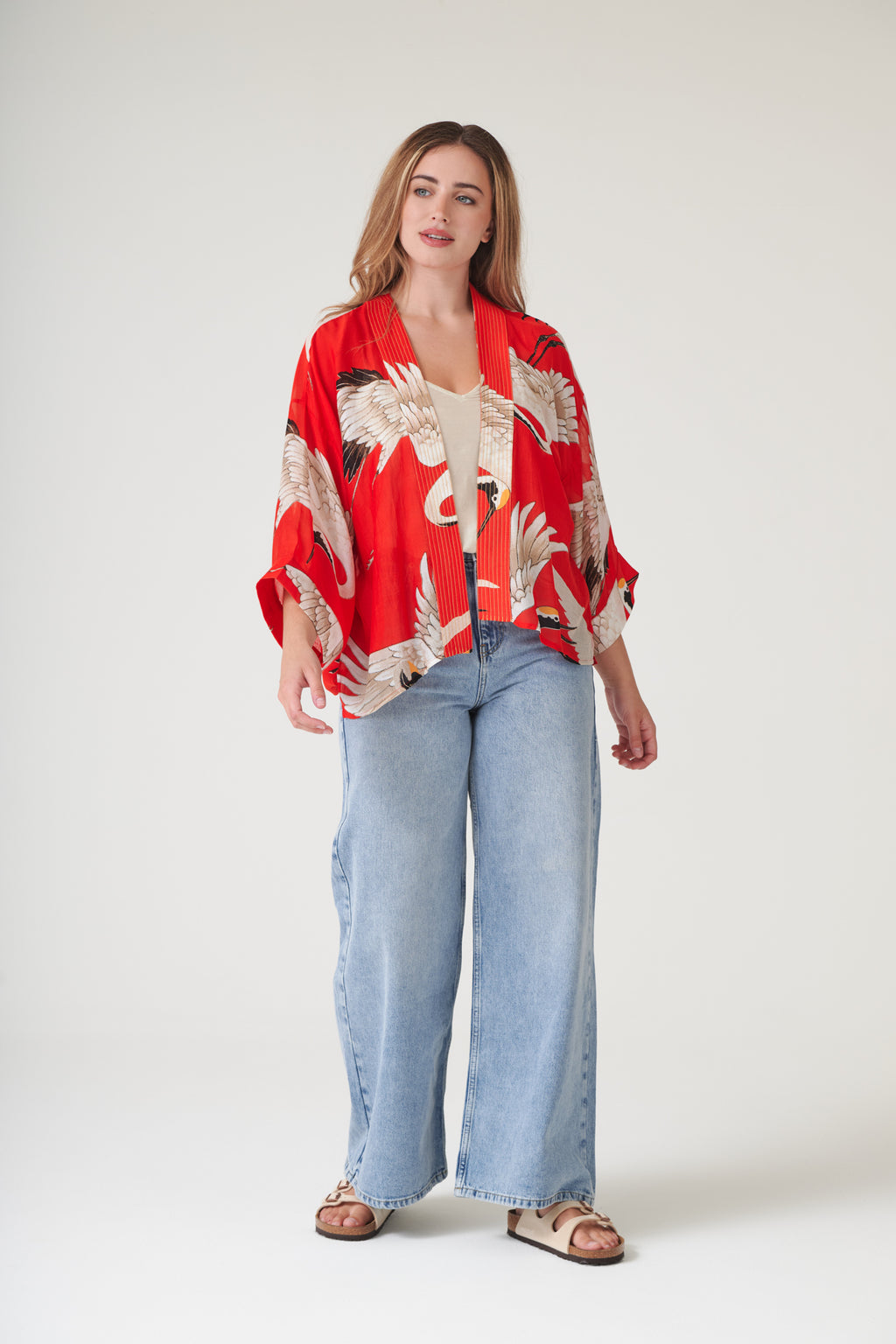 Stork Scarlet Kimono One Hundred Stars