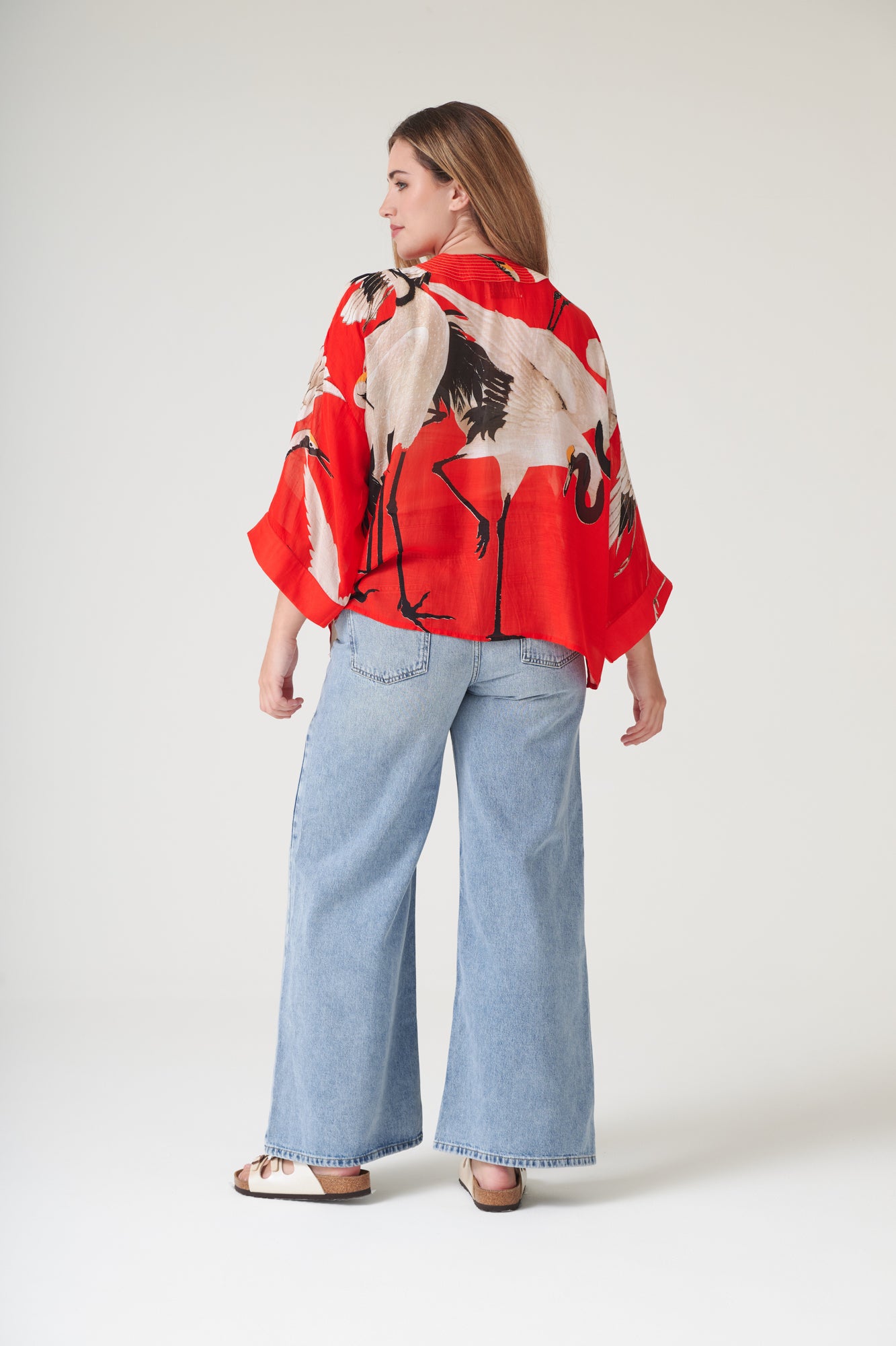 Stork Scarlet Kimono One Hundred Stars