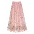 Embroidered Meadow Tulle Skirt in Pink
