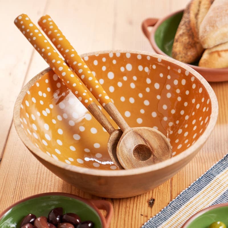 Sintra Mango Wood Spotted Salad Bowl - Ochre