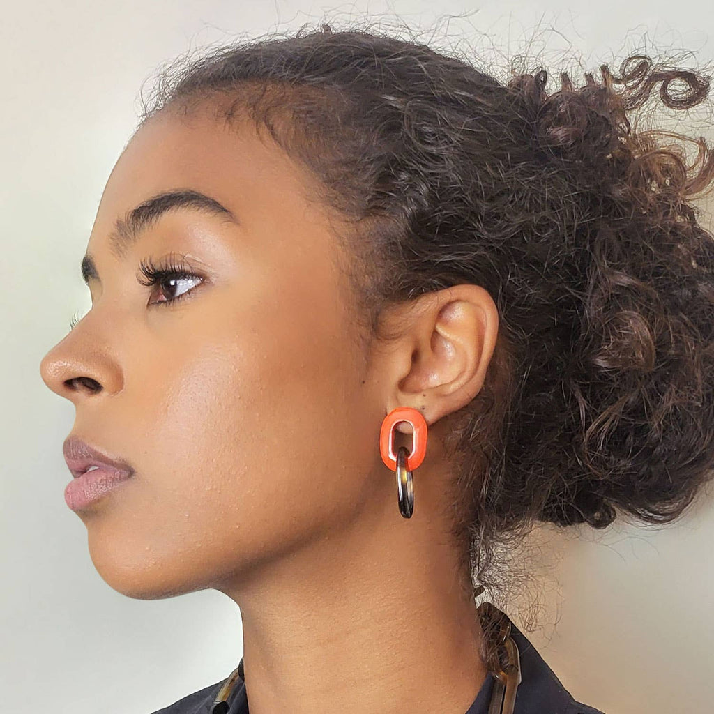 Orange/brown Horn link Earring jewelry gifts for women