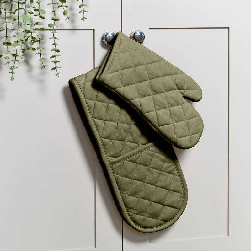 Love Colour Double Oven Gloves, Olive Green