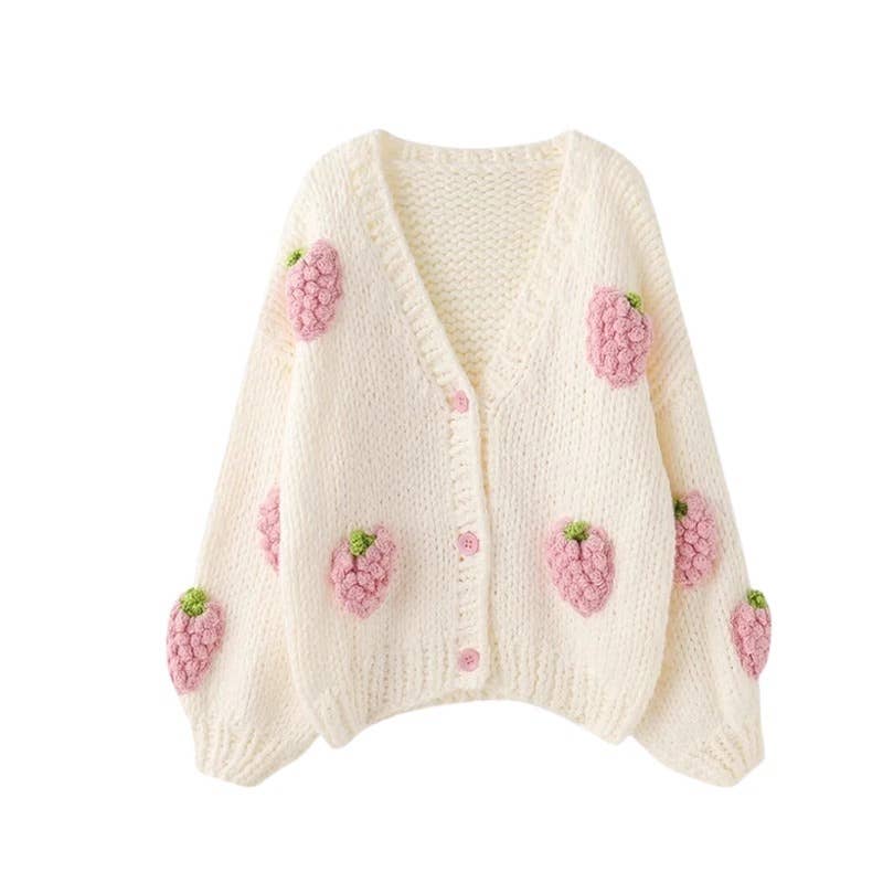 Strawberry Applique Cardigan in Cream