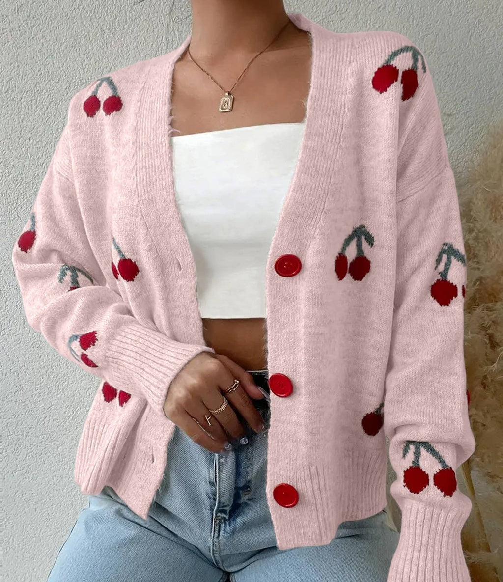 Cherry Knit Cardigan in Pink
