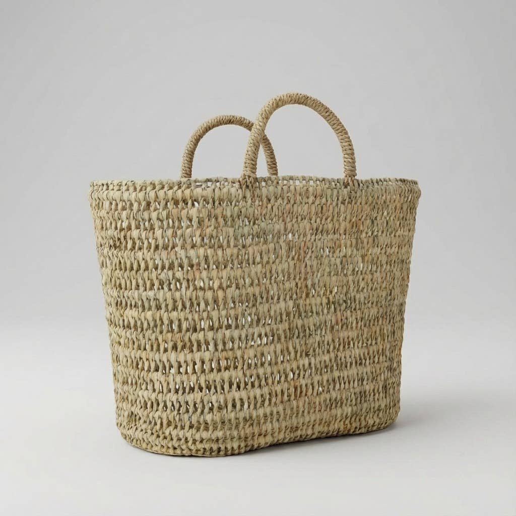 Natural Woven Straw Market Basket - Boho Beach Tote Bag