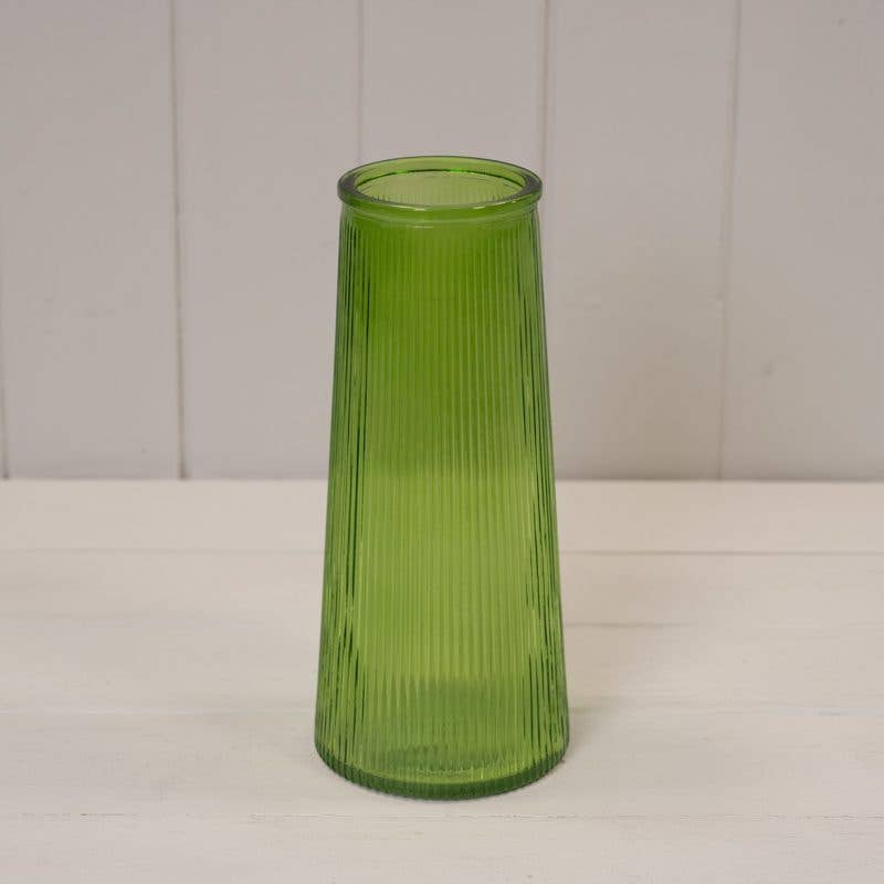 Emerald Green Tall Ribbed Vase