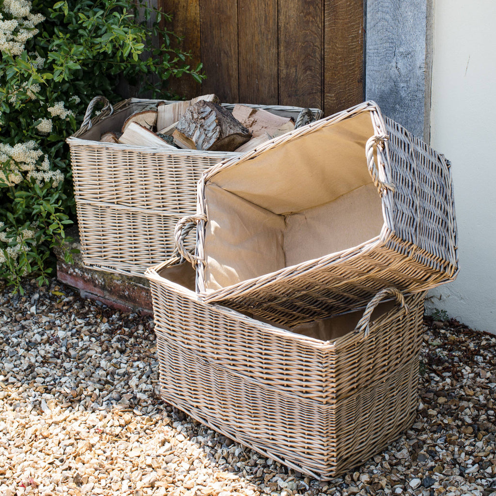 Antique Wash Rectangular Log Basket with Lining - Nested Set