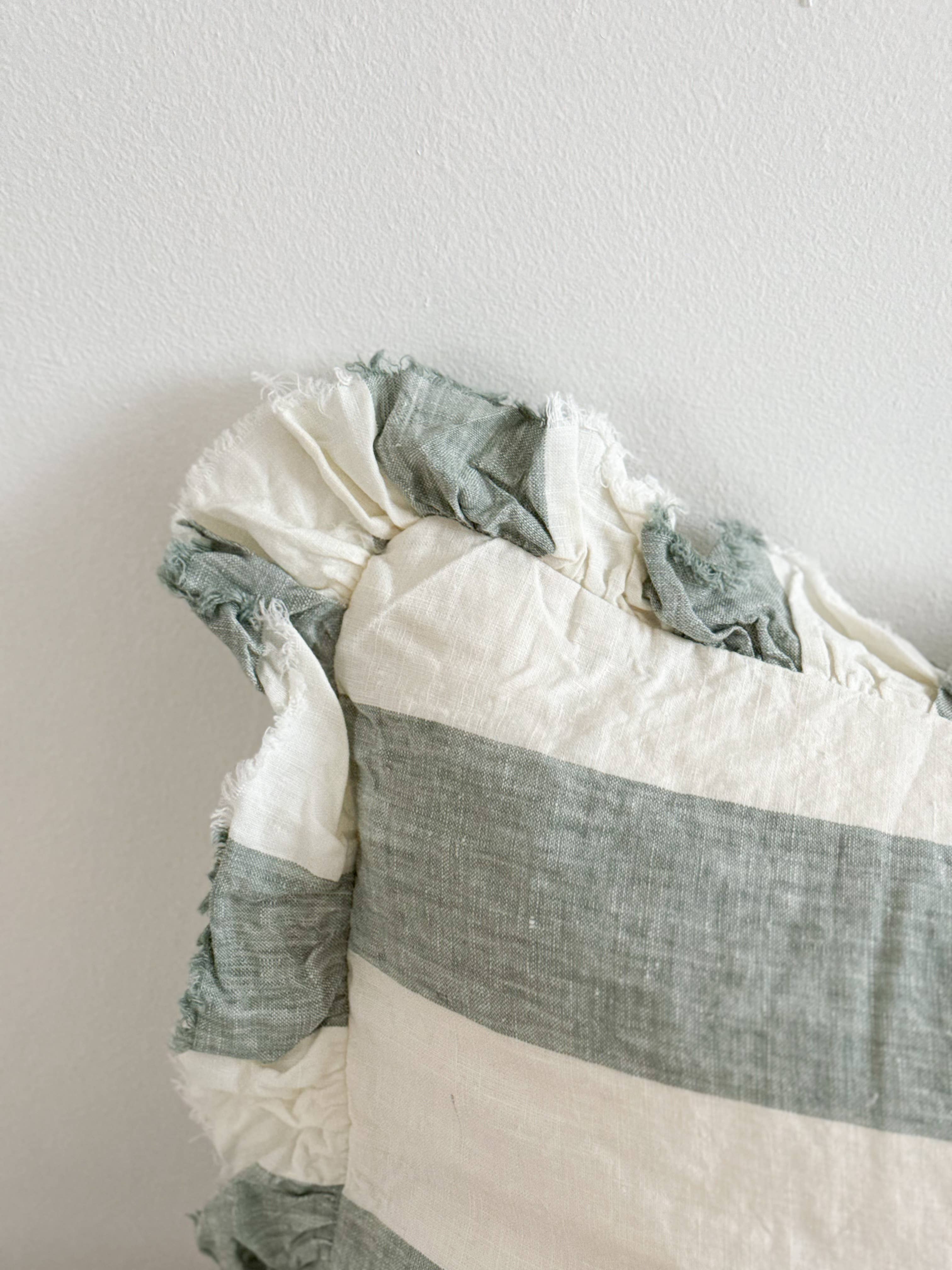 Hallie Teal Wide Stripe Cushion 50x30 – Ruffle Edge
