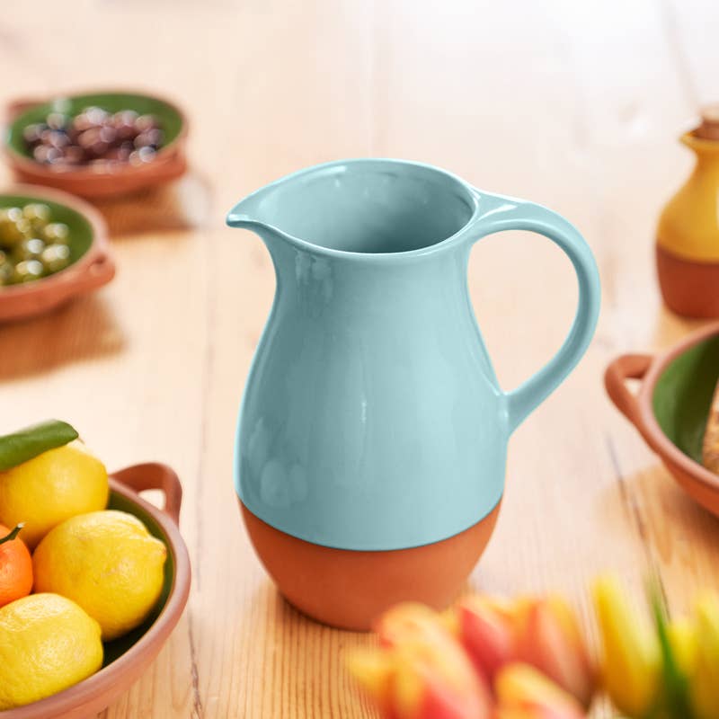 Sintra Glazed Terracotta Jug - Duck Egg Blue