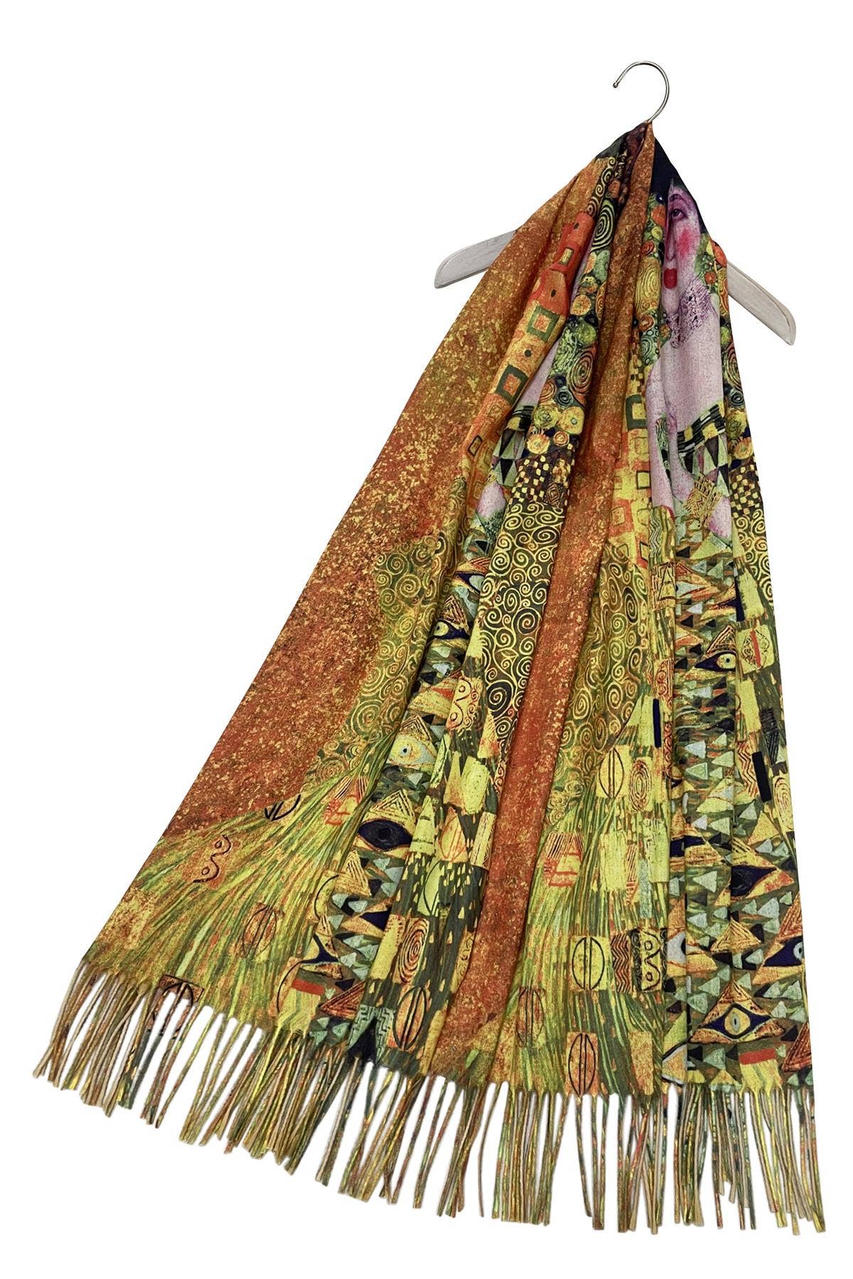 Klimt 'Portrait Of Adele' Print Wool Tassel Scarf