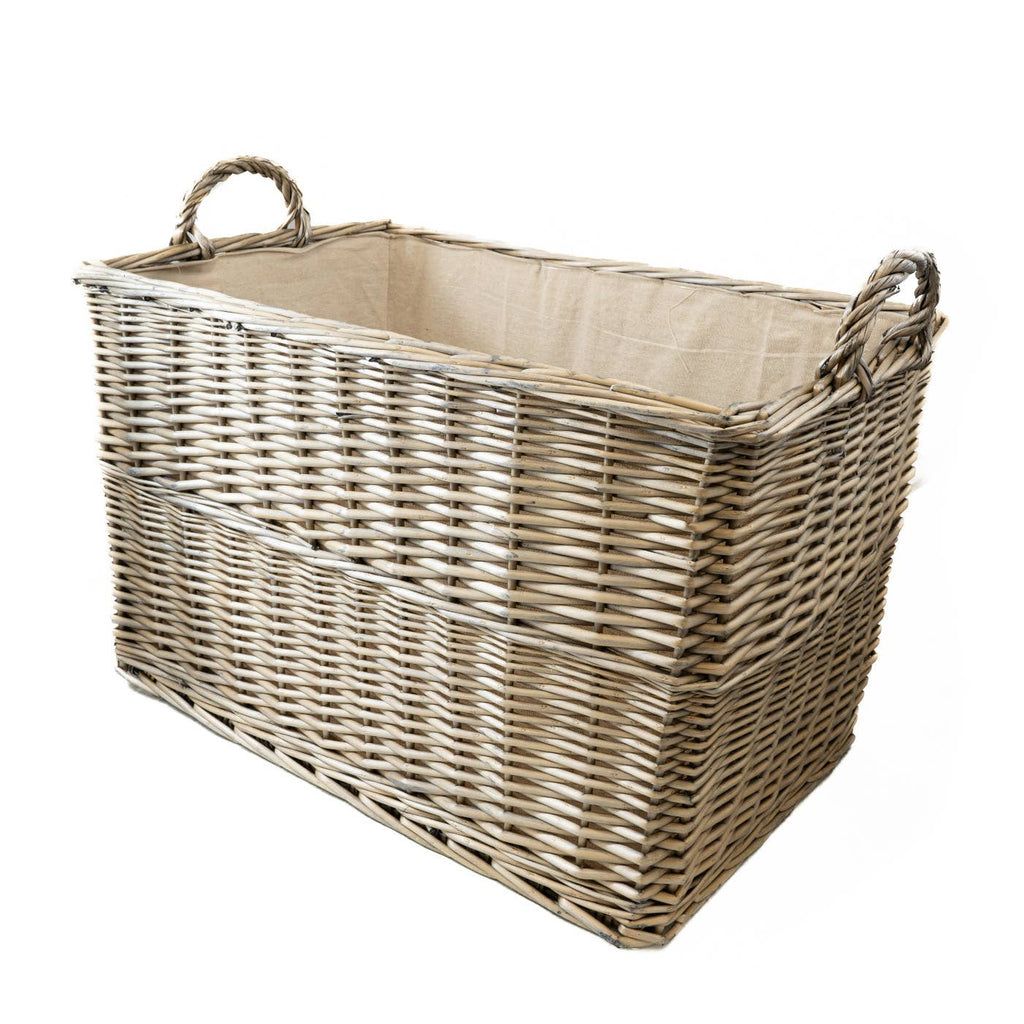 Antique Wash Rectangular Log Basket with Lining