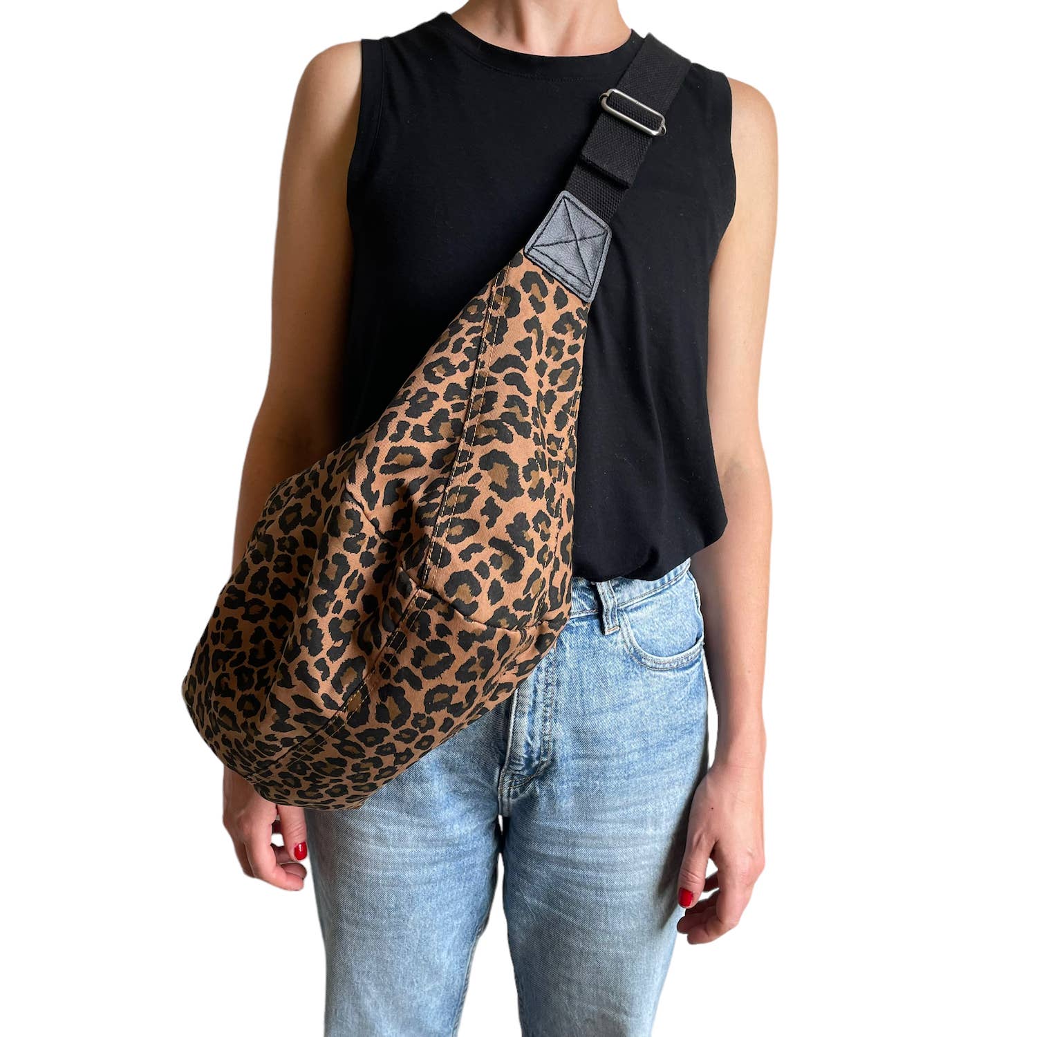 Brixton cross body sling bag - brown leopard print - large
