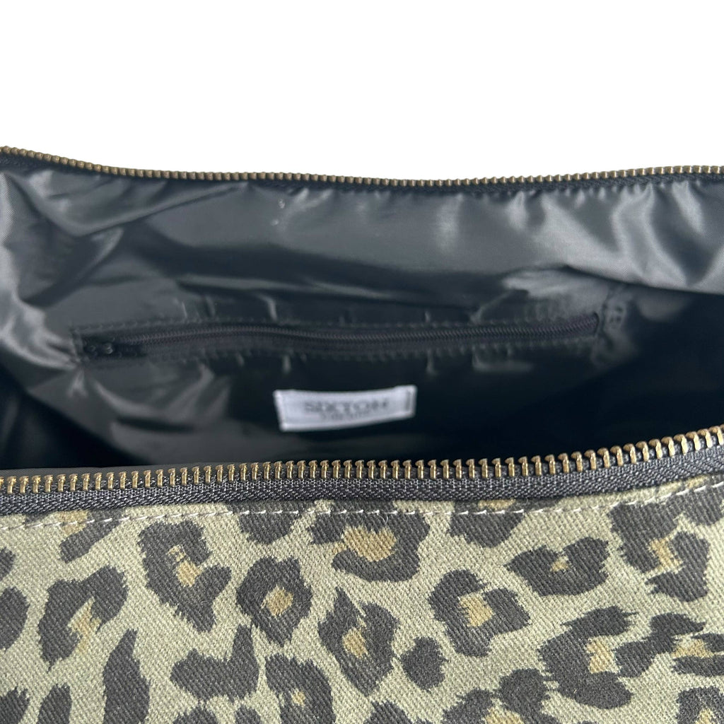 Brixton cross body sling bag - green leopard print  - large