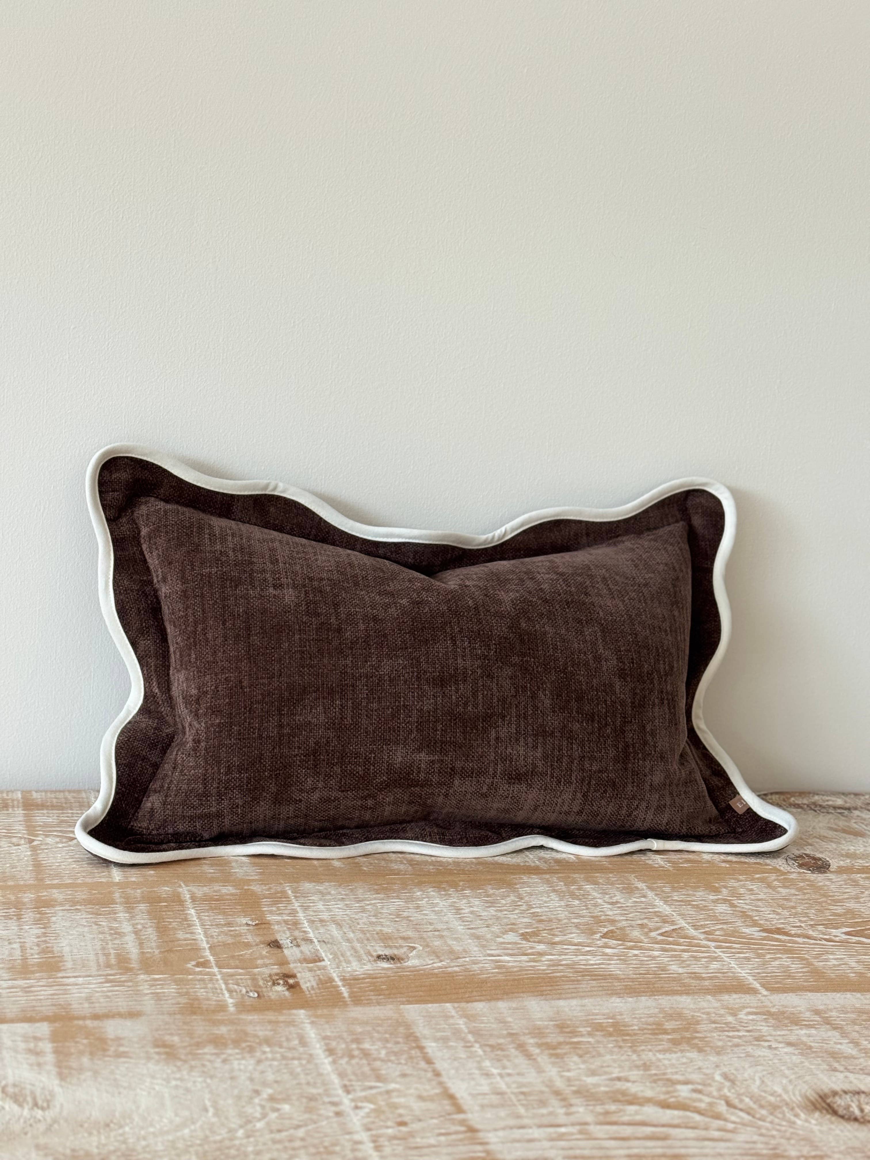 Chloe Dark Brown Scalloped Edge Cushion 50x30