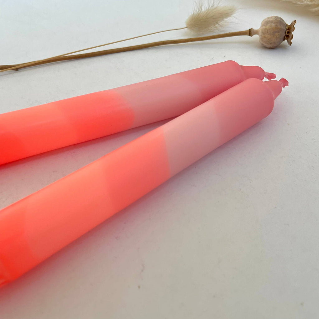 Sherbert Pink and Neon Coral Dip Dyed Dinner Candles