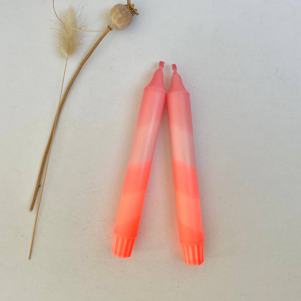 Sherbert Pink and Neon Coral Dip Dyed Dinner Candles