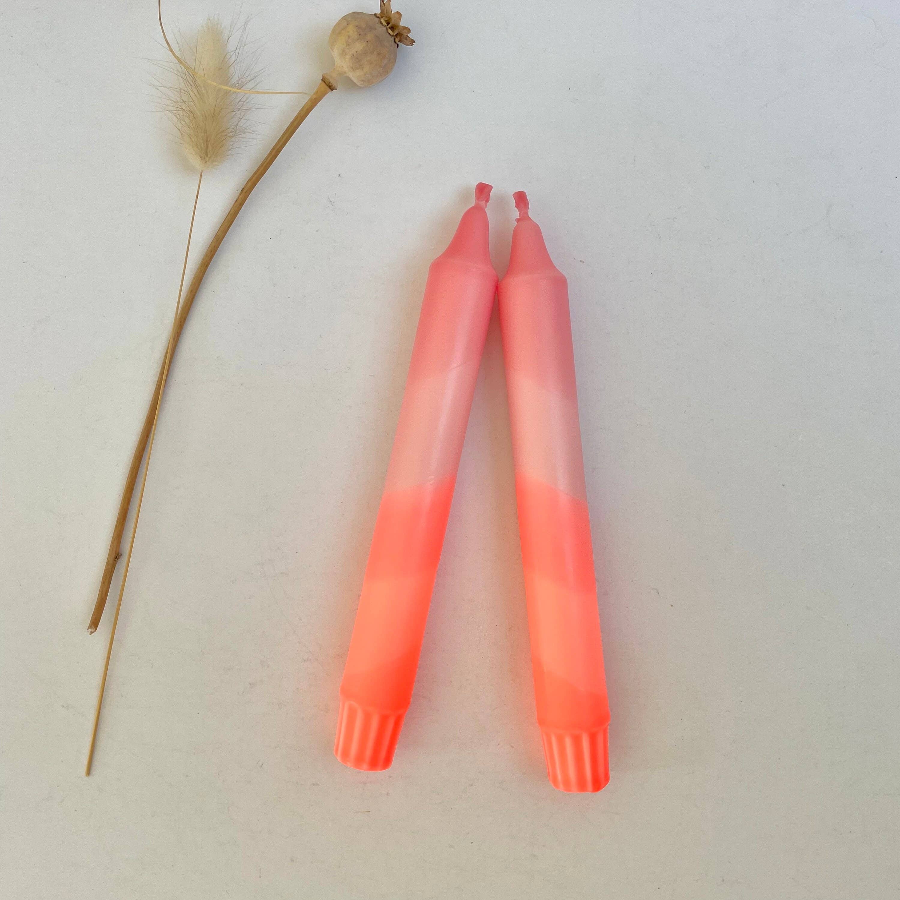 Sherbert Pink and Neon Coral Dip Dyed Dinner Candles