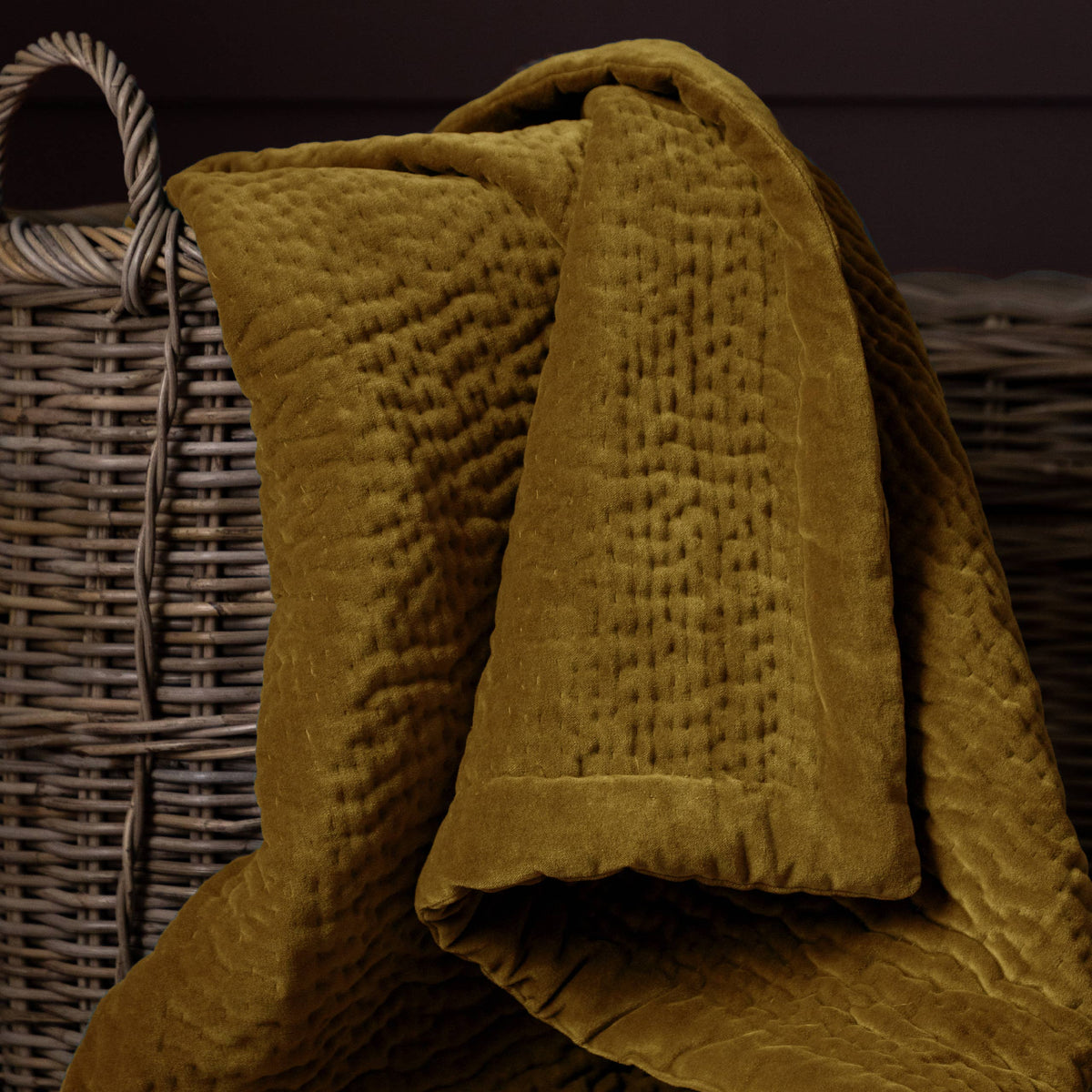 Haze Velvet Quilted Throw Mustard