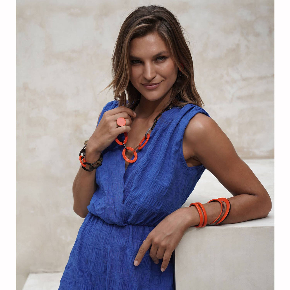 Handmade Orange Round Horn Ring jewellery Gift for women by Branch